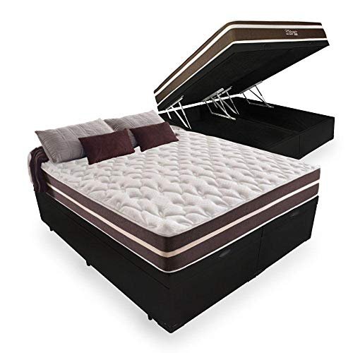 Cama Box Com Baú Queen + Colchão de Molas - Anjos - Classic Superlastic 158cm