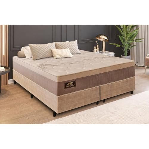 Gazin Cama Box Queen com Colchão de Molas Ensacadas (158x198x72) Império CR35392 Areia/Bege