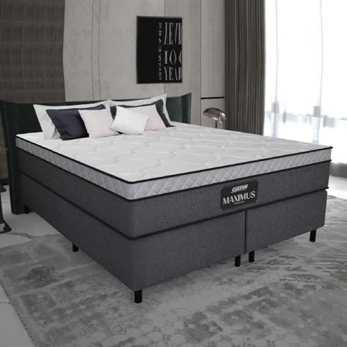 Cama Box Casal Queen + Colchão Gazin Maximus Molas Ensacadas 158x198x62cm Linho Grafite/Preto - imagem 2