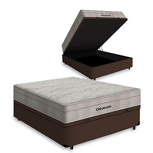 Cama Box Baú Queen Marrom + Colchão de Molas Ensacadas - Ortobom - AirTech SpringPocket 158x198x67cm